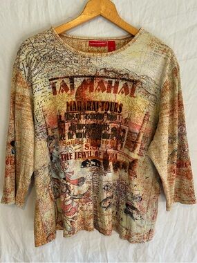 Vintage Indie Sleaze Gloria Vanderbilt Y2K Bejeweled Plus Size Top - Cyber Boho